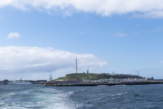 View from south-west to the offshore island of Heligoland, harbour facilities, cliff coast,