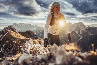 Trail running on the Grubigstein in the Tiroler Zugspitzarena in Tyrol in the Alps in Austria