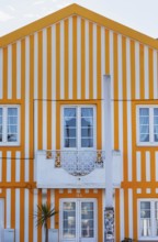 Traditional wooden striped house facade, Costa Nova do Prado, Aveiro, Portugal, Europe