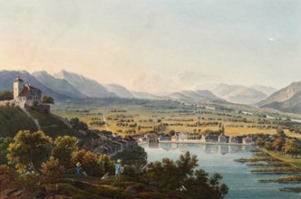 View of Werdenberg Castle and the Rhine Valley in the canton of St. Gallen in Switzerland, view