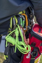 Equipment of the height rescuers of the Gelsenkirchen fire brigade, practising abseiling from a