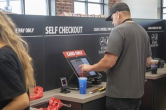 Romulus, Michigan USA, 27 August 2024, Customers were offered self checkout as Sheetz opened its