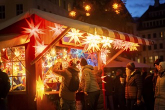 The historic Christmas market on the Neumarkt in front of the Church of Our Lady, Dresden, Saxony,