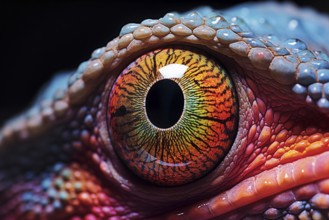 Vibrant close-up image capturing the intricate details and vibrant colors of a chameleon eye