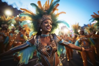 Captivating image capturing the essence of the Rio Carnival, showcasing a dancer adorned in an