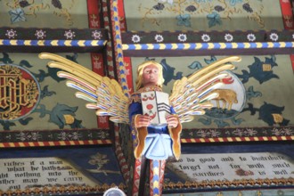 Painted ceiling by Mildred Holland 1863-66, Huntingfield church, Suffolk, England, UK