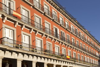 Plaza Mayor, Madrid, Spain designed 1619 Juan Gomez de Mora central square tourist attraction in