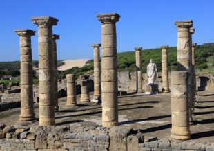 Statue of Emperor Trajan in the forum, Baelo Claudia Roman site, Cadiz Province, Spain, Europe