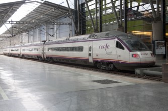 Avant high speed train at platform inside María Zambrano railway station Malaga, Spain, Europe