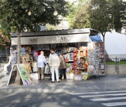 Typical street corner newsagent booth, Seville, Spain, Europe