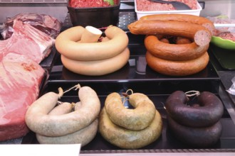 Sausage counter in a butcher's shop