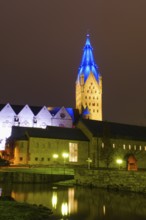 Paderborn Cathedral, St Liborius, night shot, Paderborn, Westphalia, North Rhine-Westphalia,