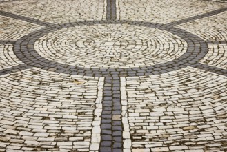 Detailed view of a rosette of white cobblestones at St Laurentius Church in Warendorf, Warendorf