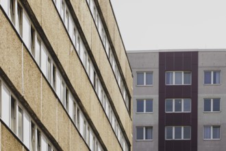 Prefabricated buildings, photographed in the Berlin district of Lichtenberg in Berlin, 29/02/2024