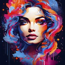 AI generated abstract portrait in vector art foundation watercolor textures with overlapping