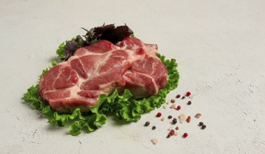 Two pieces of pork meat, raw pork steak, pork steak, on a white background