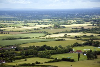 View over patchwork of fields in the Weald near Fulking, West Sussex, England, United Kingdom,