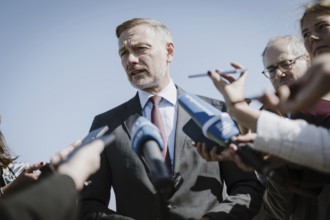 Christian Lindner (FDP), Federal Minister of Finance, photographed during a press statement in