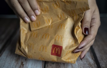 A take away pack of a McDonald's burger on October 26, 2024 in Guwahati, India. McDonald's recent