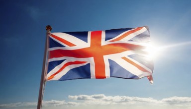 The flag of Great Britain flutters in the wind