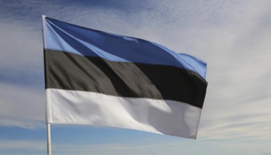 The flag of Estonia flutters in the wind