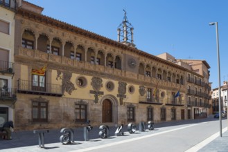 Magnificent historic building with ornate facades in a city street, Casa Consistorial de Tarazona,