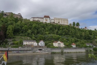 View of the Veste Oberhaus, in front the Danube, Passau, Lower Bavaria, Bavaria, Germany, Europe