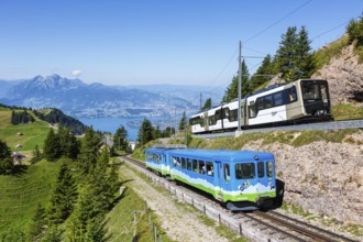 Rigi railway on Mount Rigi in the Alps in Rigi, Switzerland, Europe