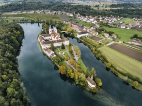 Aerial view of the former Benedictine abbey with the monastery church of St Mary and the pointed