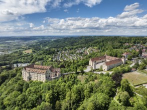 Aerial view of Heiligenberg Castle, a Renaissance-style castle complex, administrative district of