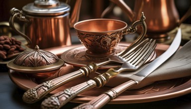 Metal, copper, cutlery and crockery made of copper