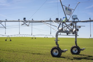 Modern environmentally friendly irrigation system on green crops in Kabusa, Ystad municipality,