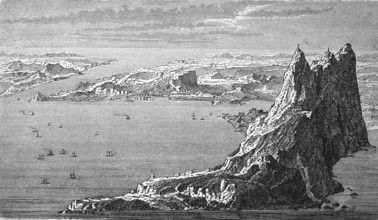 The Strait of Gibraltar in 1880, Historical, digital reproduction of an original from the 19th