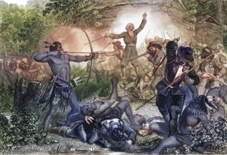 General Goffe defending against the Indians in Hadley, Massachusetts, USA 1675 General William