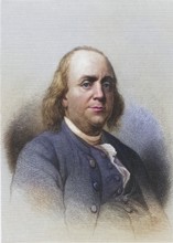 Benjamin Franklin (1706-1790), American statesman, printer and scientist. Copperplate engraving,