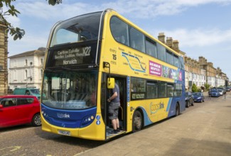 CoastLink double decker bus route X22 service to Norwich, Lowestoft, Suffolk, England, UK