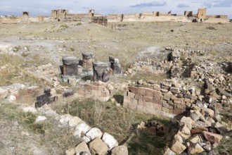 Columns of the Zoroastrian Fire temple, Ani Archaeological site, Kars, Turkey, Asia