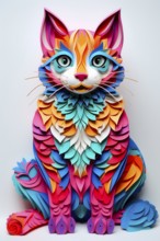 Imaginary cat in fantasy multicolored paper style, AI Generated