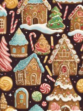 Abstract wallpaper illustration of of gingerbread house decoration, AI generated