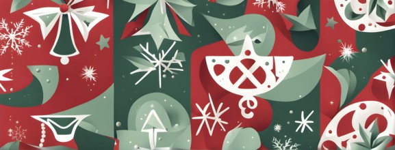 Abstract mix of traditional Christmas symbols arranged in a vibrant modern style, AI generated