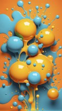 Abstract wallpaper with colorful turquoise and yellow blobs and liquid shapes on a orange