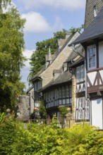 Half-timbered houses on the river Abzucht. The Glucsburgh, Old Town, Goslar, Lower Saxony, Germany,