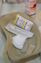 Vaccination booth, medical equipment, during the test run in the vaccination centre for corona