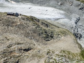 Mountain hut Cabane de Moiry, located close to glaciar tongue of the retreating Moiry glacier,