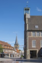 Pedestrian zone and old town hall, Ahaus, Münsterland, North Rhine-Westphalia, Germany, Europe