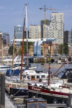 Rotterdam Marina, behind high-rise buildings in the Maritiem District on the other side of the