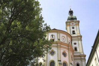 Facade of the Cistercian Abbey Church Fürstenfeld in Fürstenfeldbruck, Upper Bavaria, Bavaria,