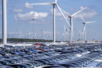 Storage area for new cars in the port of Vlissingen-Oost, vehicles are temporarily stored on over