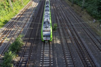 Tracks in front of Essen main station, 7 parallel tracks, S-Bahn train, North Rhine-Westphalia,