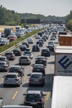 Traffic jam on the A3 motorway, over 8 lanes, in both directions, between the Leverkusen motorway